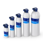 Fem Brita Purity Quell ST vandfilterpatroner i varierende størrelser fra C50 til C1100, hver med en blå top og etikette, designet til at sikre høj vandkvalitet og beskytte maskiner mod kalkaflejringer.