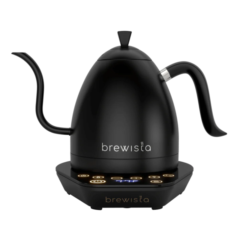 Brewista Artisan elkedel i sort finish med gooseneck / svanehals og digital touch-betjening på basen, ideel til præcisionsbrygning af kaffe og te.