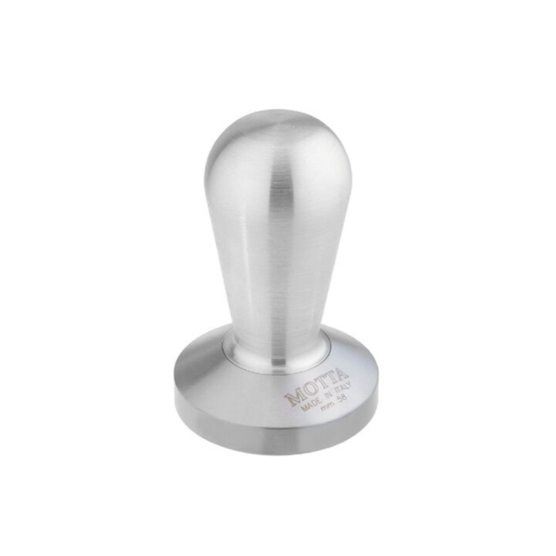 Motta tamper i aluminium, 58 mm, designet til optimal kaffekomprimering i espressomaskiner.