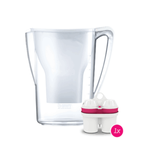 BWT AQUAlizer Home filterkande i klar plast med integreret filterindsats og medfølgende magnesium-mineraliseringsfilter.
