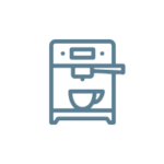 En stregtegning af en espressomaskine i vores signatur blå