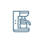 En stregtegning af en filterkaffemaskine i vores signatur blå