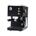 Quick Mill Pop Up sort espressomaskine med manometer, knapper og steamarm set forfra