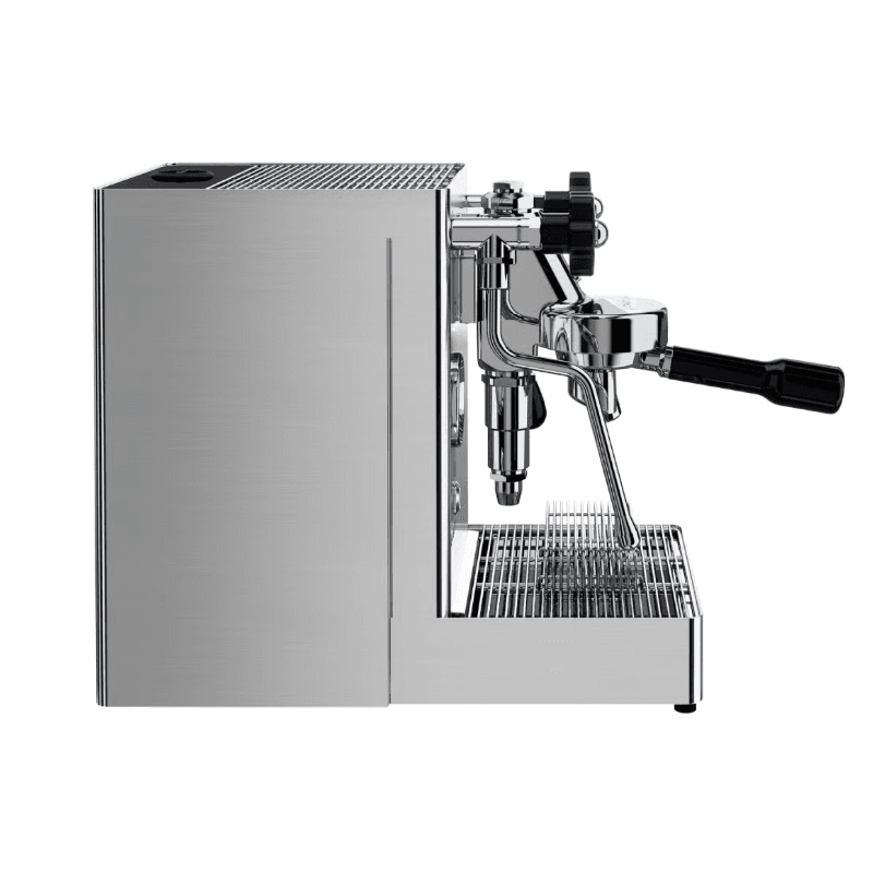 Sidebillede af Lelit MaraX i rustfrit stål med E61 gruppehoved og steamarm.