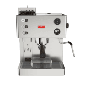 Frontbillede af Lelit Kate espressomaskine med indbygget kaffekværn