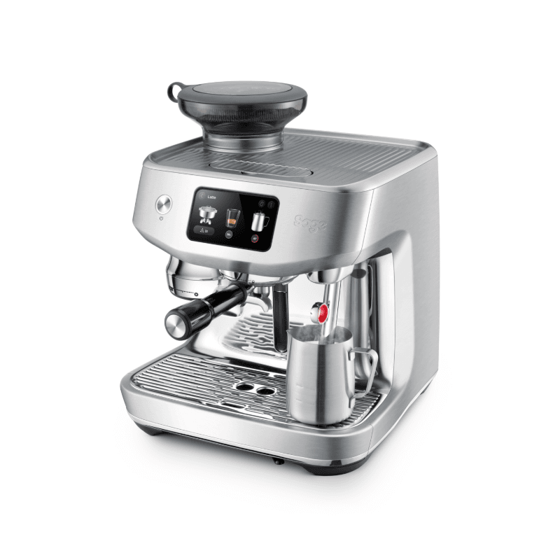 Sage Oracle Jet i børstet stål fra skrå vinkel med mælkekande.