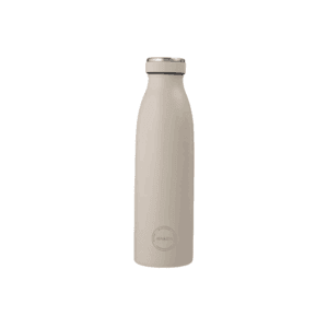 AYA&IDA drikkeflaske 500 ml i Cream Beige med sølvfarvet skruelåg, fotograferet forfra på hvid baggrund for et rent produktfoto.
