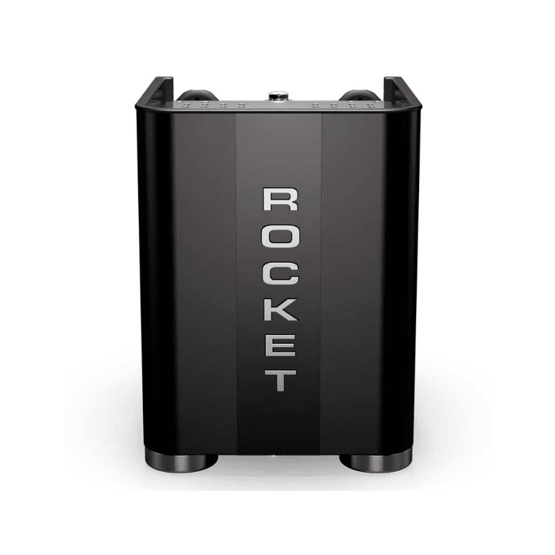 Bagside af Rocket Appartamento i sort med lodret "ROCKET" logo og perforeret sidepanel; mat sort finish med subtile kromføtter.