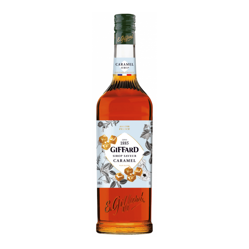 Giffard Caramel sirup 1 L flaske – gylden karamelsirup til latte, iskaffe, cocktails og bagning