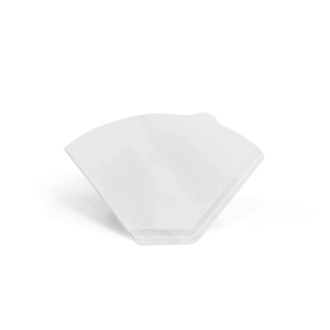 Fellow Aiden Single Brew Filtre. Hvidt kegleformet papirfilter til kaffe på hvid baggrund.