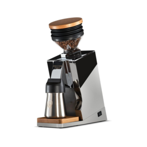 Eureka Single Dose Pro 65 kaffekværn i krom med doseringskop, single dose hopper og trædetaljer.