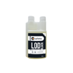 En flaske med 500ml Cafetto LOD Black afkalkningsmiddel. Gennemsigtig dunk med sort label